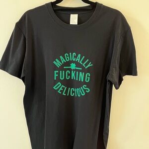 Black Graphic Tee with Green Text